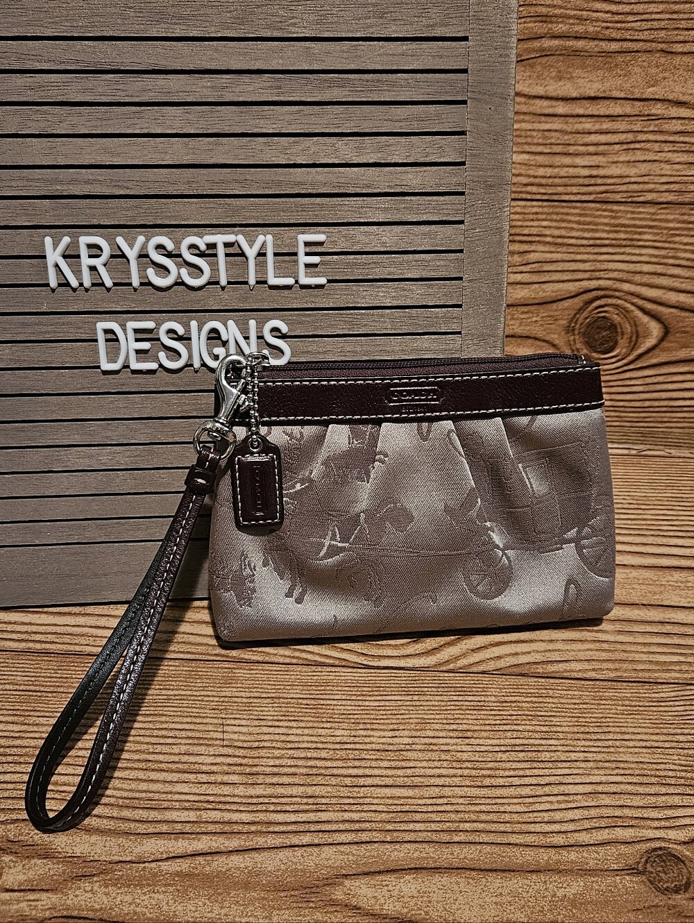 Coach Horse And Carriage Wristlet with Leather Trim And Hang Tag